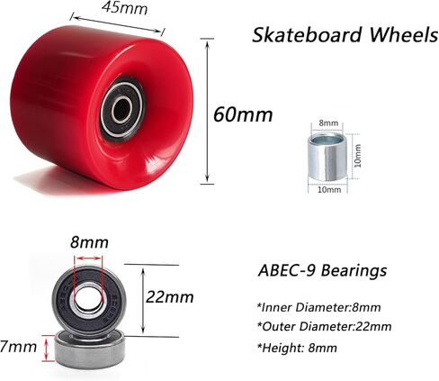 60mm Cruiser Wheels 80A Contains ABEC-9 Bearings and Spacers,Skateboard Riser Pads,Skateboard Hardware Screws Bolts,fit for Your Cruiser Skateboards,Penny Board -Black in Saudi Arabia