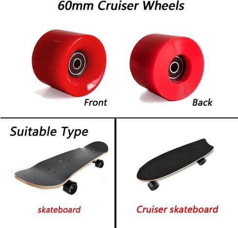 60mm Cruiser Wheels 80A Contains ABEC-9 Bearings and Spacers,Skateboard Riser Pads,Skateboard Hardware Screws Bolts,fit for Your Cruiser Skateboards,Penny Board -Black in Saudi Arabia