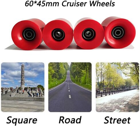 60mm Cruiser Wheels 80A Contains ABEC-9 Bearings and Spacers,Skateboard Riser Pads,Skateboard Hardware Screws Bolts,fit for Your Cruiser Skateboards,Penny Board -Black in Saudi Arabia