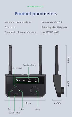 BOLS Bluetooth 5.3 Transmitter-Receiver, Suitable for TV to Wireless Headphones, Low Latency/HD Audio, Family Stereo Support Adapter,Support: A2DP/AVRCP. in Kuwait