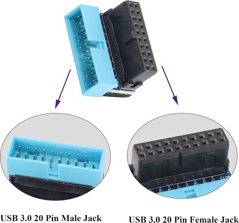 2 حزمة أسفل الزاوية اليمنى USB 3.0 19 دبوس موصل 90 درجة 19Pin / 20Pin 3.0 USB أنثى إلى ذكر تمديد لوحة محول الطاقة لسطح المكتب اللوحة الأم محول الرأس الداخلي (أسفل / أزرق - 20Pin) in Kuwait
