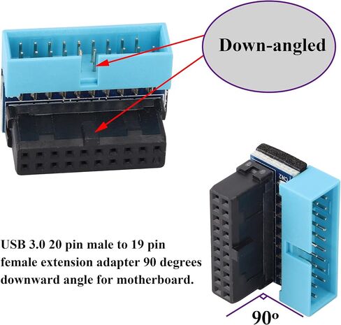 2 حزمة أسفل الزاوية اليمنى USB 3.0 19 دبوس موصل 90 درجة 19Pin / 20Pin 3.0 USB أنثى إلى ذكر تمديد لوحة محول الطاقة لسطح المكتب اللوحة الأم محول الرأس الداخلي (أسفل / أزرق - 20Pin) in Kuwait