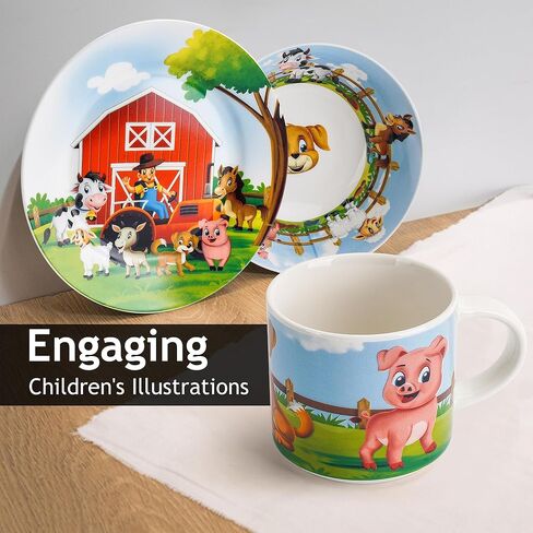 طقم أواني طعام المزرعة للأطفال من مياميو - 3 قطع، سيراميك، يتضمن طبق ووعاء وكوب... in Kuwait