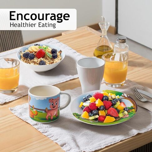 طقم أواني طعام المزرعة للأطفال من مياميو - 3 قطع، سيراميك، يتضمن طبق ووعاء وكوب... in Kuwait