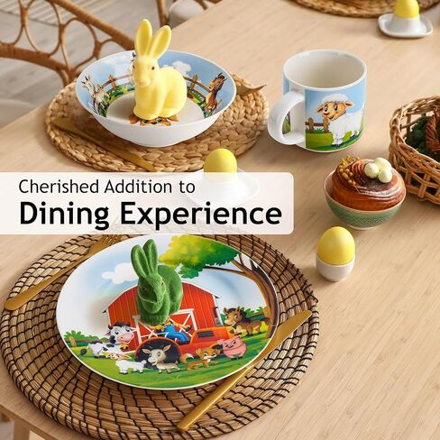 طقم أواني طعام المزرعة للأطفال من مياميو - 3 قطع، سيراميك، يتضمن طبق ووعاء وكوب... in Kuwait