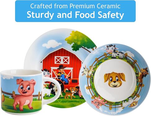 طقم أواني طعام المزرعة للأطفال من مياميو - 3 قطع، سيراميك، يتضمن طبق ووعاء وكوب... in Kuwait