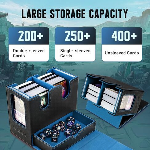 صندوق سطح السفينة TiMOVO MTG، صندوق سطح بطاقة قائد MTG مع شاشة عرض قائد وصينية النرد تناسب أكثر من 400 بطاقة بدون أكمام، حقيبة تخزين جلدية مغناطيسية مع 6 فواصل لبطاقات TCG CCG السحرية، أسود + أرجواني in Kuwait