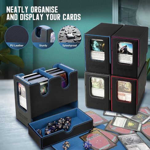 صندوق سطح السفينة TiMOVO MTG، صندوق سطح بطاقة قائد MTG مع شاشة عرض قائد وصينية النرد تناسب أكثر من 400 بطاقة بدون أكمام، حقيبة تخزين جلدية مغناطيسية مع 6 فواصل لبطاقات TCG CCG السحرية، أسود + أرجواني in Kuwait