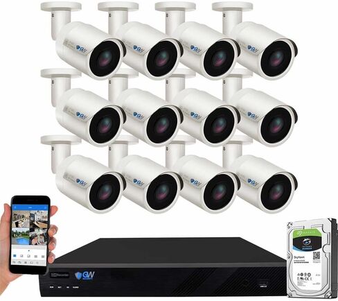 GW Security 16 Channel 4K NVR 8MP AI Human & Vehicle Detection Security Camera System with 12 UHD 4K 2160P Microphone PoE Outdoor/Indoor Waterproof IP Security Bullet Cameras (White) in Saudi Arabia