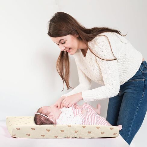 3 Pack Muslin Changing Pad Cover, Solid Changing Table Pad Cover, Soft Breathable Double Layer Boho Changing Pad Sheets Fit for Standard Changing Pad 16" x 32" (Cedar & Peach & Beige) in Saudi Arabia