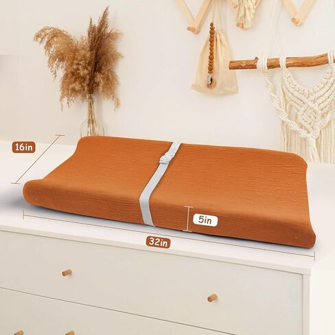 3 Pack Muslin Changing Pad Cover, Solid Changing Table Pad Cover, Soft Breathable Double Layer Boho Changing Pad Sheets Fit for Standard Changing Pad 16" x 32" (Cedar & Peach & Beige) in Saudi Arabia