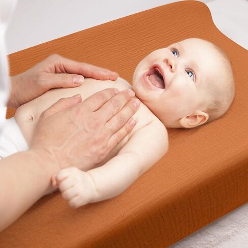 3 Pack Muslin Changing Pad Cover, Solid Changing Table Pad Cover, Soft Breathable Double Layer Boho Changing Pad Sheets Fit for Standard Changing Pad 16" x 32" (Cedar & Peach & Beige) in Saudi Arabia