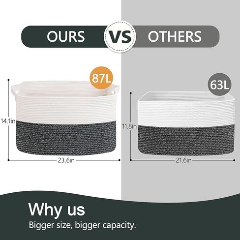 Extra Large Toy Box, 23.6" x 15.7" x 14.1" Rectangle Blanket Basket Living Room, Woven Cotton Rope Basket for Toys, Wicker Toy Storage Organizer Bin, Living Room Playroom Organizations in Kuwait