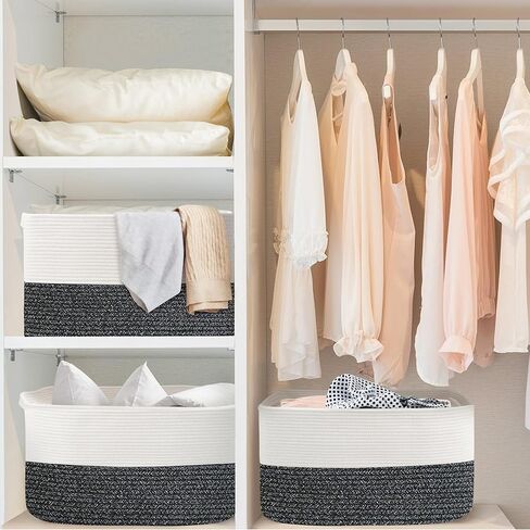 Extra Large Toy Box, 23.6" x 15.7" x 14.1" Rectangle Blanket Basket Living Room, Woven Cotton Rope Basket for Toys, Wicker Toy Storage Organizer Bin, Living Room Playroom Organizations in Kuwait