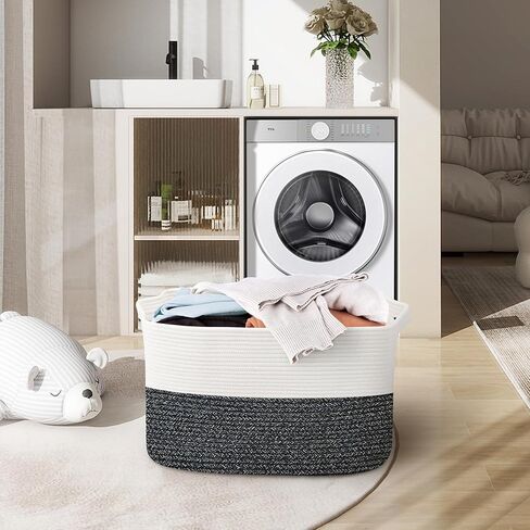 Extra Large Toy Box, 23.6" x 15.7" x 14.1" Rectangle Blanket Basket Living Room, Woven Cotton Rope Basket for Toys, Wicker Toy Storage Organizer Bin, Living Room Playroom Organizations in Kuwait