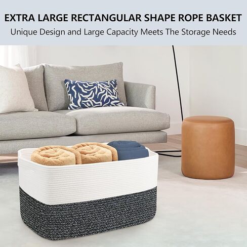 Extra Large Toy Box, 23.6" x 15.7" x 14.1" Rectangle Blanket Basket Living Room, Woven Cotton Rope Basket for Toys, Wicker Toy Storage Organizer Bin, Living Room Playroom Organizations in Kuwait