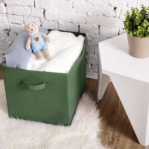 EZOWare Set of 6 Foldable Fabric Basket Bins, 13"x15"x13" Collapsible Storage Organizer Cube with Handle for Clothes Nursery - Kale Green in Saudi Arabia