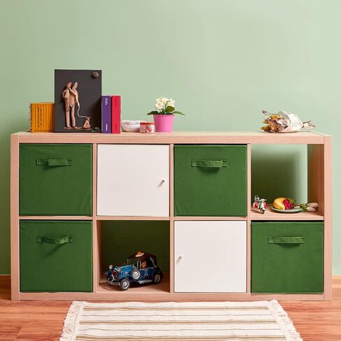 EZOWare Set of 6 Foldable Fabric Basket Bins, 13"x15"x13" Collapsible Storage Organizer Cube with Handle for Clothes Nursery - Kale Green in Saudi Arabia