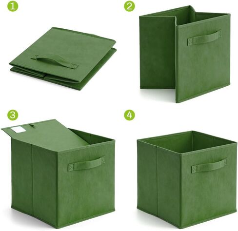 EZOWare Set of 6 Foldable Fabric Basket Bins, 13"x15"x13" Collapsible Storage Organizer Cube with Handle for Clothes Nursery - Kale Green in Saudi Arabia