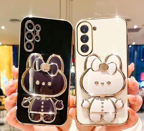 for Samsung Galaxy S24 Ultra Case for Women Girls Cute Hidden Rabbit Bunny Mirror Kickstand,S24 Ultra Phone Case Plating Glitter Soft TPU Bumper Girly Cover for Samsung S24 Ultra Black in Saudi Arabia