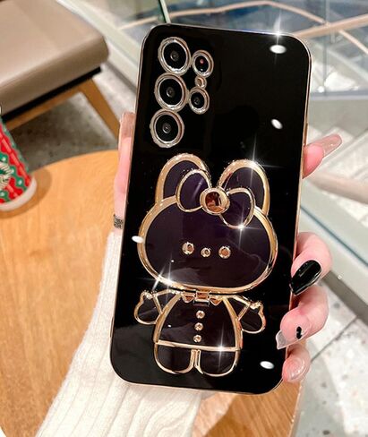 for Samsung Galaxy S24 Ultra Case for Women Girls Cute Hidden Rabbit Bunny Mirror Kickstand,S24 Ultra Phone Case Plating Glitter Soft TPU Bumper Girly Cover for Samsung S24 Ultra Black in Saudi Arabia