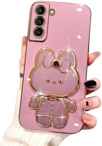 for Samsung Galaxy S24 Ultra Case for Women Girls Cute Hidden Rabbit Bunny Mirror Kickstand,S24 Ultra Phone Case Plating Glitter Soft TPU Bumper Girly Cover for Samsung S24 Ultra Black in Saudi Arabia