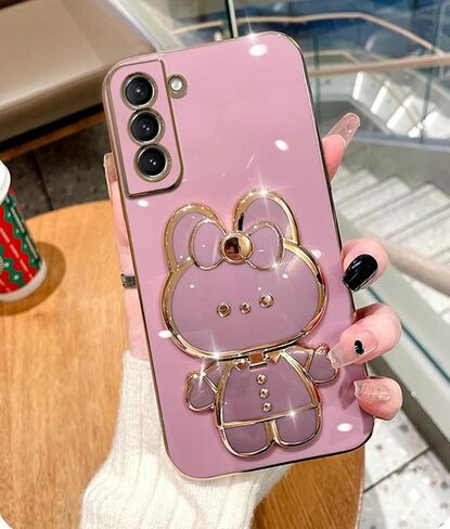 for Samsung Galaxy S24 Ultra Case for Women Girls Cute Hidden Rabbit Bunny Mirror Kickstand,S24 Ultra Phone Case Plating Glitter Soft TPU Bumper Girly Cover for Samsung S24 Ultra Black in Saudi Arabia