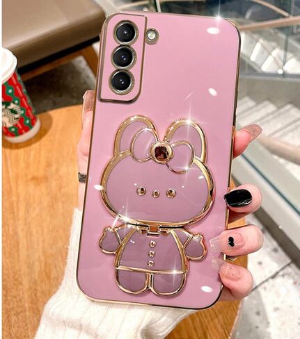 for Samsung Galaxy S24 Ultra Case for Women Girls Cute Hidden Rabbit Bunny Mirror Kickstand,S24 Ultra Phone Case Plating Glitter Soft TPU Bumper Girly Cover for Samsung S24 Ultra Black in Saudi Arabia