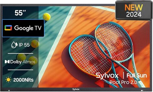 تلفزيون SYLVOX خارجي، تلفزيون ذكي مقاوم للماء مقاس 65 بوصة، تلفزيون شمسي كامل 2000nits، 4K، Dolby Atmos، HDR 10، تلفزيون مقاوم للطقس مع جهاز تحكم عن بعد مساعد صوتي (Pool Pro 2.0، أحدث طراز) in Saudi Arabia