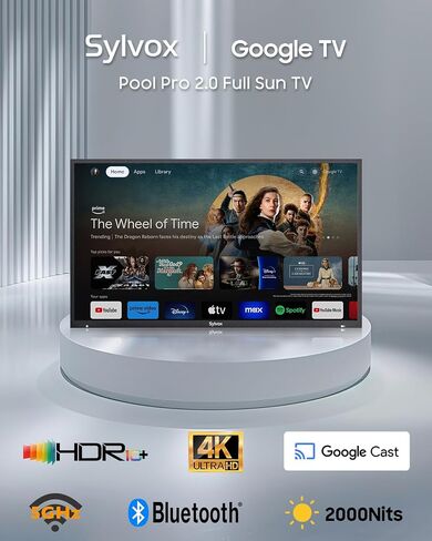 تلفزيون SYLVOX خارجي، تلفزيون ذكي مقاوم للماء مقاس 65 بوصة، تلفزيون شمسي كامل 2000nits، 4K، Dolby Atmos، HDR 10، تلفزيون مقاوم للطقس مع جهاز تحكم عن بعد مساعد صوتي (Pool Pro 2.0، أحدث طراز) in Saudi Arabia