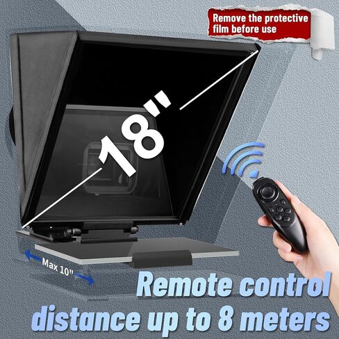 18-inch Large HD Wide-Angle Teleprompter with Adjustable Wide-Angle Camera Lens Support for Camcorder/Digital Camera Teleprompter, Teleprompter/Wedding Shooting/Face Capture (18"-Max) in Saudi Arabia