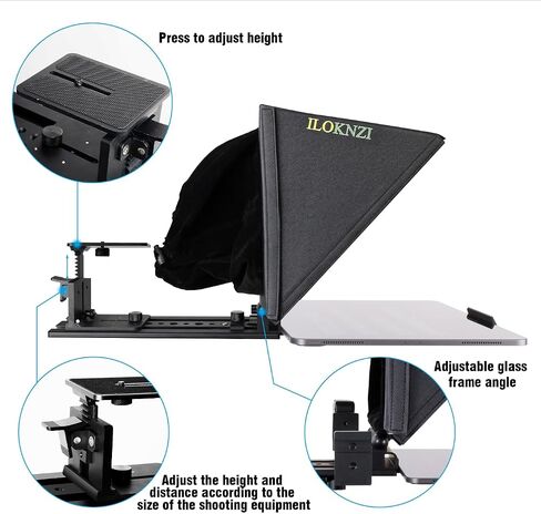18-inch Large HD Wide-Angle Teleprompter with Adjustable Wide-Angle Camera Lens Support for Camcorder/Digital Camera Teleprompter, Teleprompter/Wedding Shooting/Face Capture (18"-Max) in Saudi Arabia
