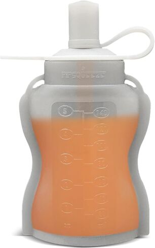 Extra Wide Reusable Baby Food Pouches Silicone - Baby Food Storage Pouch - Refillable Squeeze Pouches for Kids - BPA Free & Freezable - Refillable Pouches for Toddlers (Grey&White, Pack of 2) in Saudi Arabia