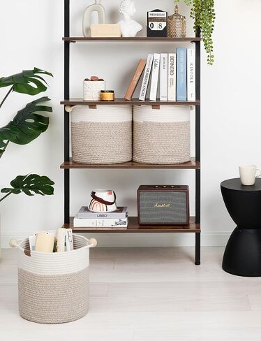 StorageWorks Woven Storage Baskets for Organizing, Woven Basket with Wooden Handles, 13 x 13 Woven Baskets for Storage, Small Woven Cube Storage Basket for Living Room, White&Light Brown, 3-Pack in Saudi Arabia