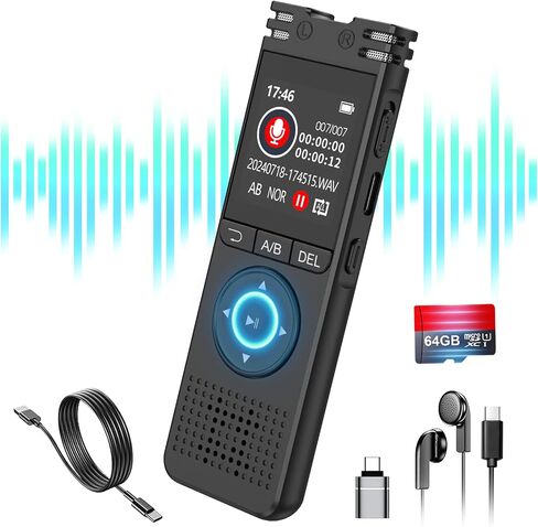 64GB Digital Voice Recorder with Playback - LINISME Voice Activated Recorder【7000 Hours】, One Click Large Screen Sound Audio Recorder Recording Tape for Interviews/Meeting/Classes in Saudi Arabia
