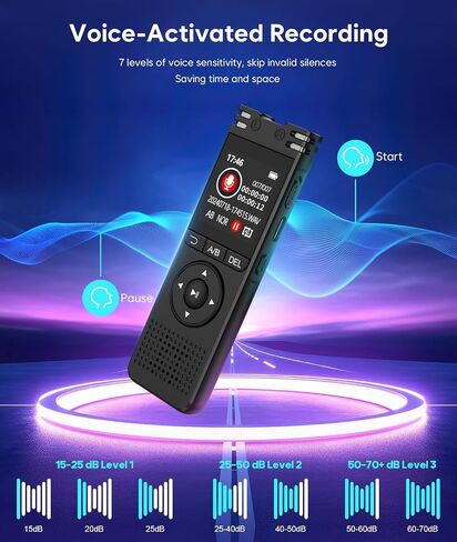 64GB Digital Voice Recorder with Playback - LINISME Voice Activated Recorder【7000 Hours】, One Click Large Screen Sound Audio Recorder Recording Tape for Interviews/Meeting/Classes in Saudi Arabia