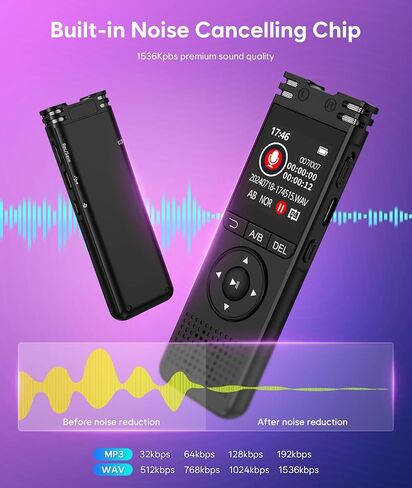 64GB Digital Voice Recorder with Playback - LINISME Voice Activated Recorder【7000 Hours】, One Click Large Screen Sound Audio Recorder Recording Tape for Interviews/Meeting/Classes in Saudi Arabia