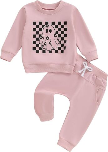 Toddler Baby Girls Halloween Outfits Ghost Printed Pullover Long Pants 2Pcs Fall Clothes Set in Kuwait