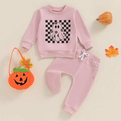 Toddler Baby Girls Halloween Outfits Ghost Printed Pullover Long Pants 2Pcs Fall Clothes Set in Kuwait