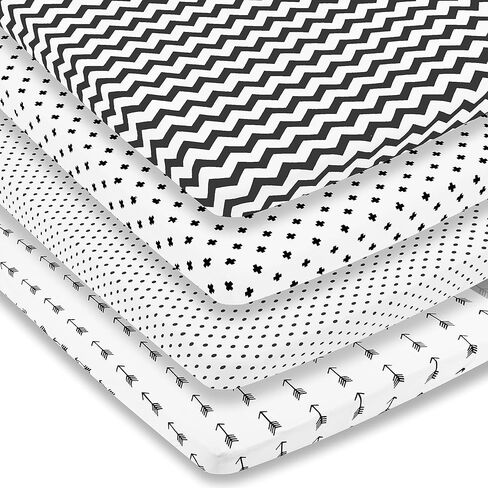 ملاءات Pack n Play - ملاءات العبوة واللعب 4 عبوات - ملاءات مرتبة من القطن المنسوج فائق النعومة بنسبة 100% - ملاءة لعب محمولة - ملاءات سرير صغيرة مناسبة للأولاد والبنات (24 × 38 × 5) in Kuwait