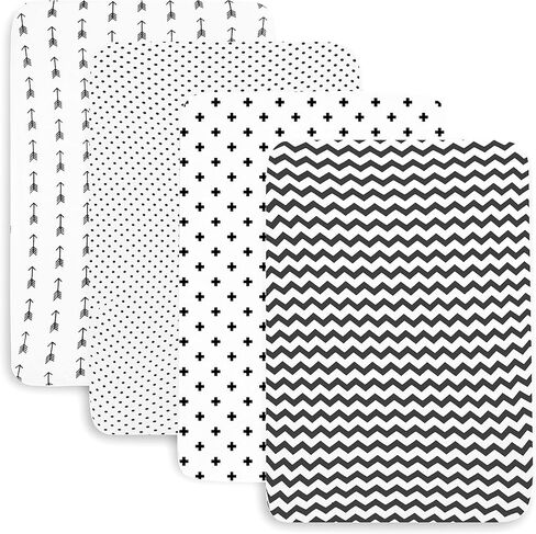 ملاءات Pack n Play - ملاءات العبوة واللعب 4 عبوات - ملاءات مرتبة من القطن المنسوج فائق النعومة بنسبة 100% - ملاءة لعب محمولة - ملاءات سرير صغيرة مناسبة للأولاد والبنات (24 × 38 × 5) in Kuwait