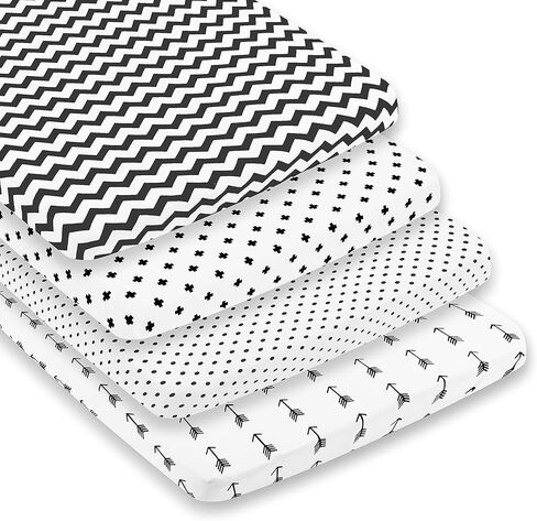 ملاءات Pack n Play - ملاءات العبوة واللعب 4 عبوات - ملاءات مرتبة من القطن المنسوج فائق النعومة بنسبة 100% - ملاءة لعب محمولة - ملاءات سرير صغيرة مناسبة للأولاد والبنات (24 × 38 × 5) in Kuwait