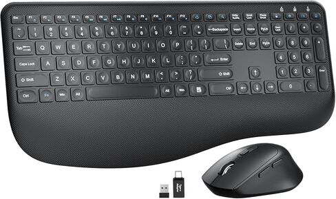 مجموعة لوحة مفاتيح وماوس لاسلكية، لوحة مفاتيح مريحة مع مسند للمعصم، وضع السكون، ماوس 6 أزرار، مجموعة ماوس لوحة مفاتيح لاسلكية صامتة خالية من التأخر 2.4 جيجا لنظام التشغيل Windows، وMac، والكمبيوتر المحمول، والكمبيوتر الشخصي in Kuwait
