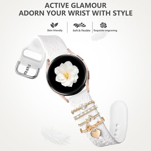 سوار منقوش على شكل زهرة DaQin متوافق مع ساعة Samsung Galaxy Watch 7 Band/FE 6 5 4 40 مم 44 مم، سوار ساعة Galaxy Active 2، 20 مم، حزام بديل من السيليكون الناعم مع إكسسوارات زينة للنساء in Kuwait