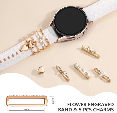 سوار منقوش على شكل زهرة DaQin متوافق مع ساعة Samsung Galaxy Watch 7 Band/FE 6 5 4 40 مم 44 مم، سوار ساعة Galaxy Active 2، 20 مم، حزام بديل من السيليكون الناعم مع إكسسوارات زينة للنساء in Kuwait