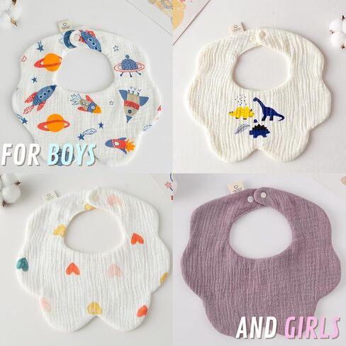 4 Pack Baby Bandana Bibs - Super Absorbent for Drooling & Teething - Soft, Flower Shape (0-24 Months) in Saudi Arabia