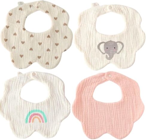 4 Pack Baby Bandana Bibs - Super Absorbent for Drooling & Teething - Soft, Flower Shape (0-24 Months) in Saudi Arabia