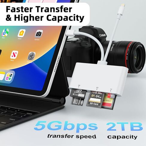 قارئ بطاقات SD CF XD MS TF متوافق مع iPhone/iPad، قارئ بطاقات ذاكرة متعدد 5 في 1، محول OTG يدعم بطاقة صور Micro SD/SDHC/XD/CF/MS، Lightning+USB A+USB C Memory Stick pro Duo in Saudi Arabia