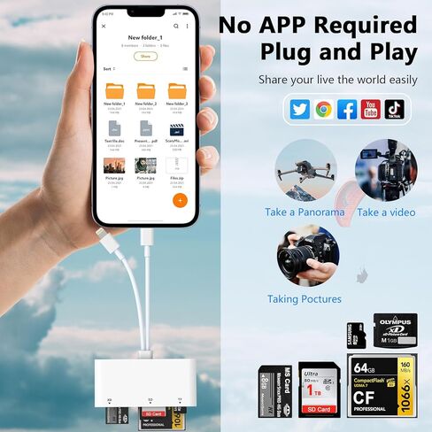 قارئ بطاقات SD CF XD MS TF متوافق مع iPhone/iPad، قارئ بطاقات ذاكرة متعدد 5 في 1، محول OTG يدعم بطاقة صور Micro SD/SDHC/XD/CF/MS، Lightning+USB A+USB C Memory Stick pro Duo in Saudi Arabia