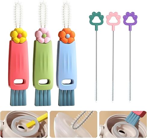3 in 1 Cup Lid Cleaning Brush Set with Straw Brush 2024 New Crevice Multifunctional Cleaning Brush for Bottle Gap Cute Flower Tight Spaces Cup Lid Cleaner with Brush(3 Pack) in Saudi Arabia